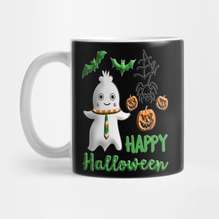 Pumpkin baby boy ghost Kawaii bat spider Happy Halloween violet orange black dots ribbon 3D tridimensional 318 Mug